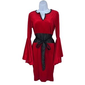 Venus‎ red velvet bell sleeve dress size small